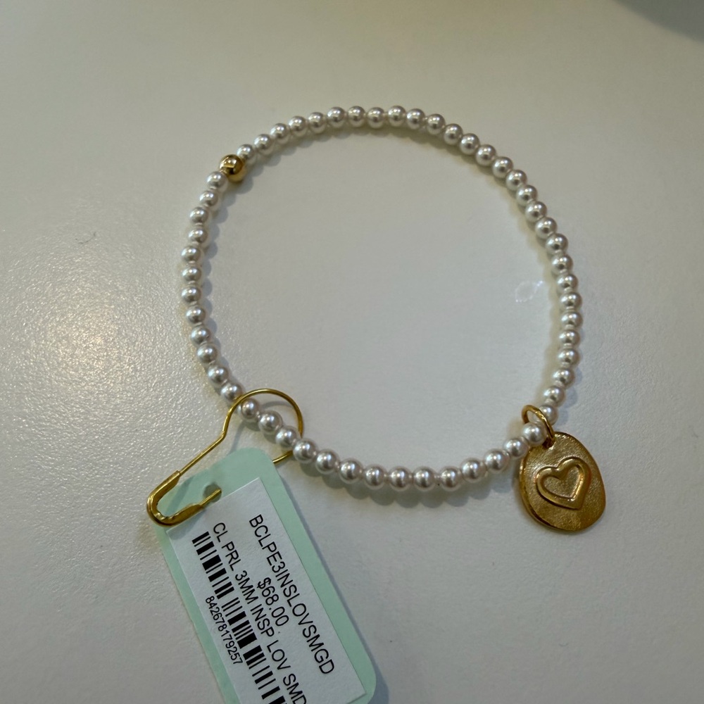 Enewton classic 3mm insp lov smd Pearl Beaded Bracelet with Gold Heart Charm NWT